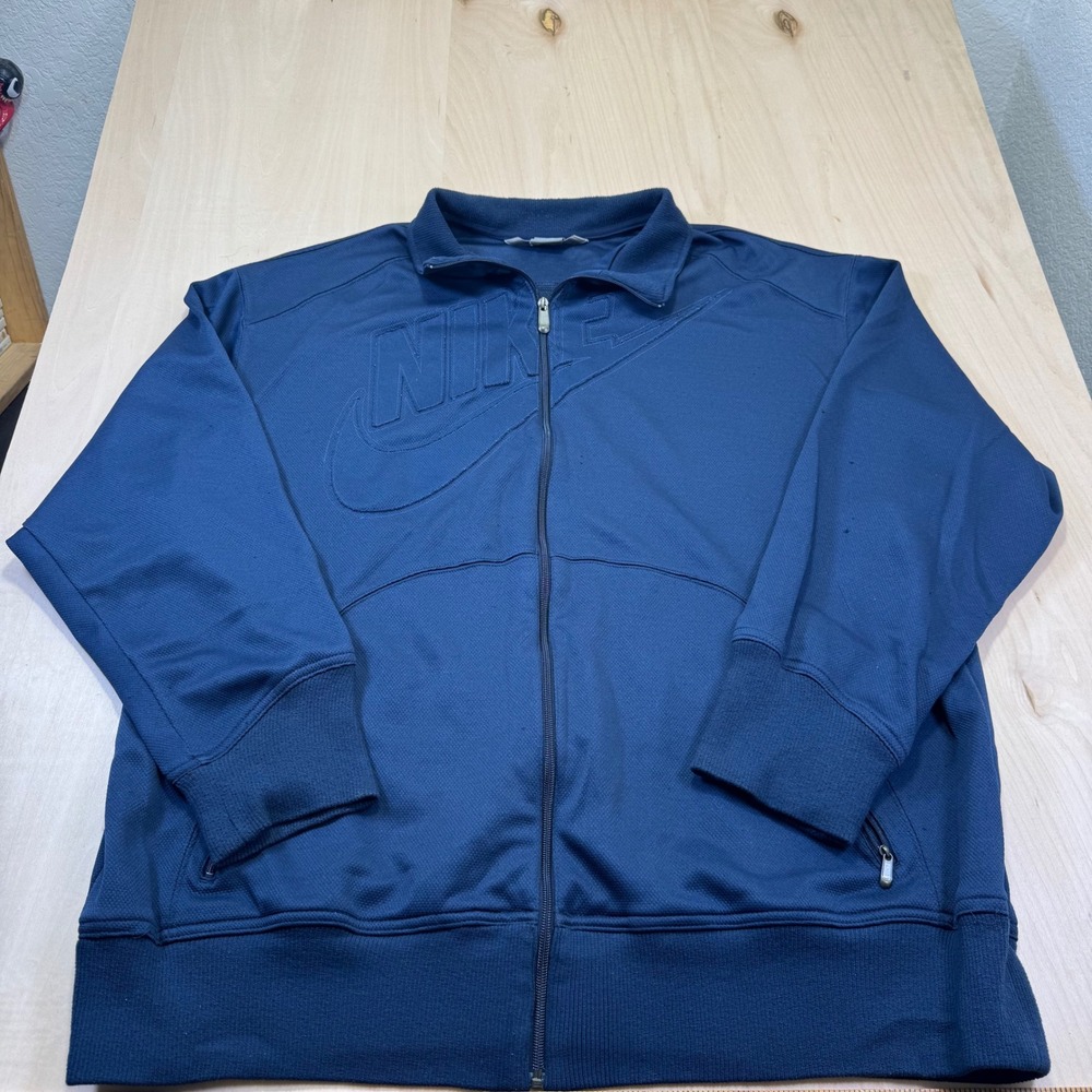 Nike XXL Jacket Mens Full Zip Pullover Embossed Logo Blue Training Track